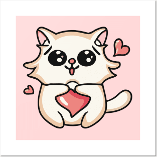 cute cat holding heart Posters and Art